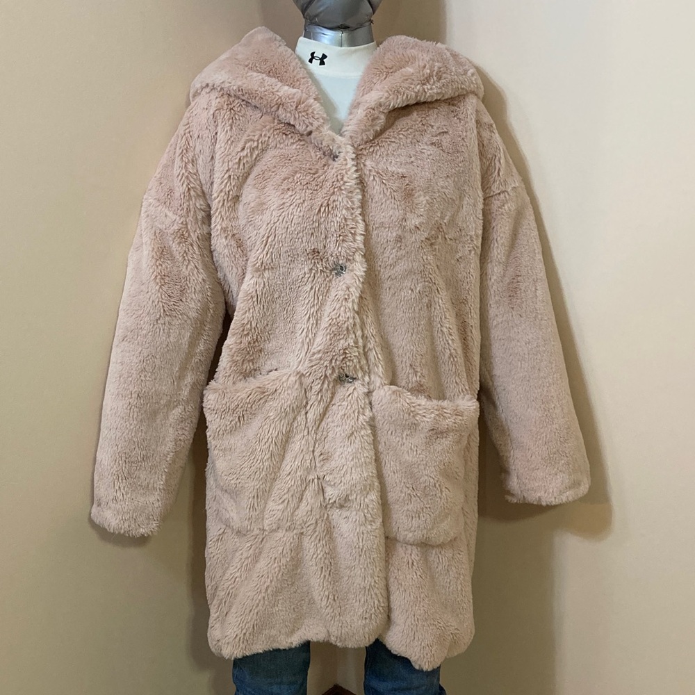Soft Faux Fur Hooded Coat - Blush